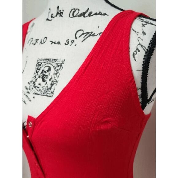 ❤️ FREE PEOPLE Larissa Tank V-Neck Thong Snap Button Red Bodysuit SIZE S - Picture 15 of 16